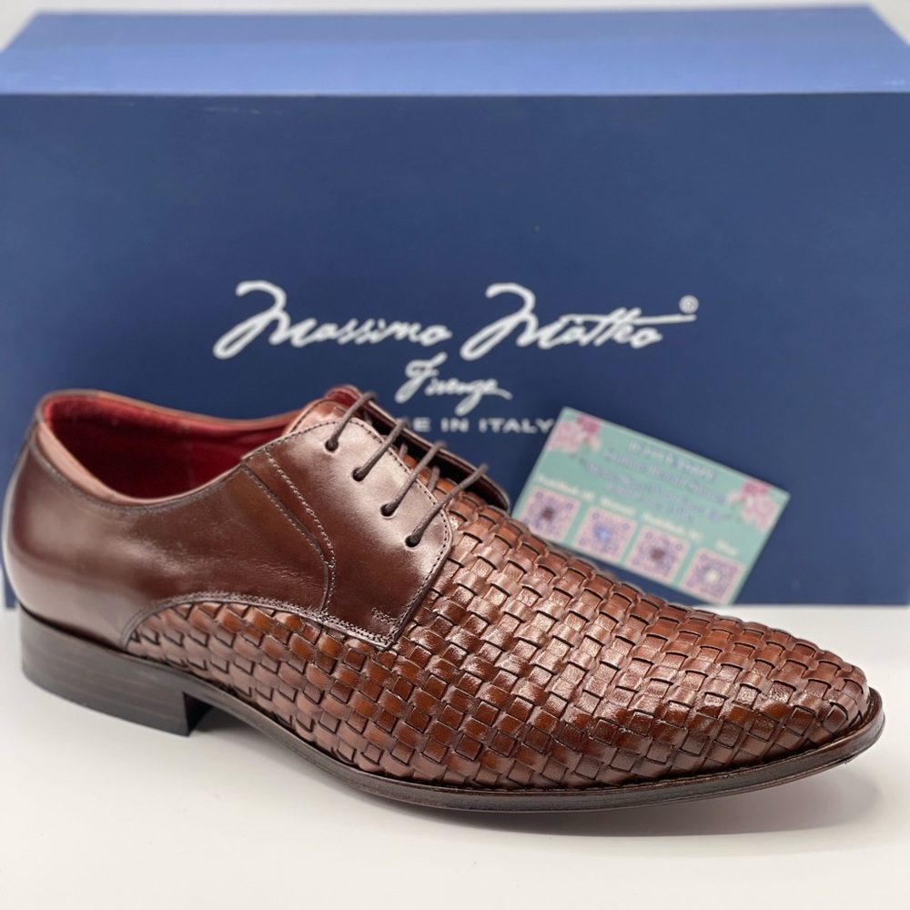 MASSIMO MATTEO WOVEN BROWN LEATHER‎ LACE-UP MOC TOE WINGTIP SHOE (SIZE 9.5)